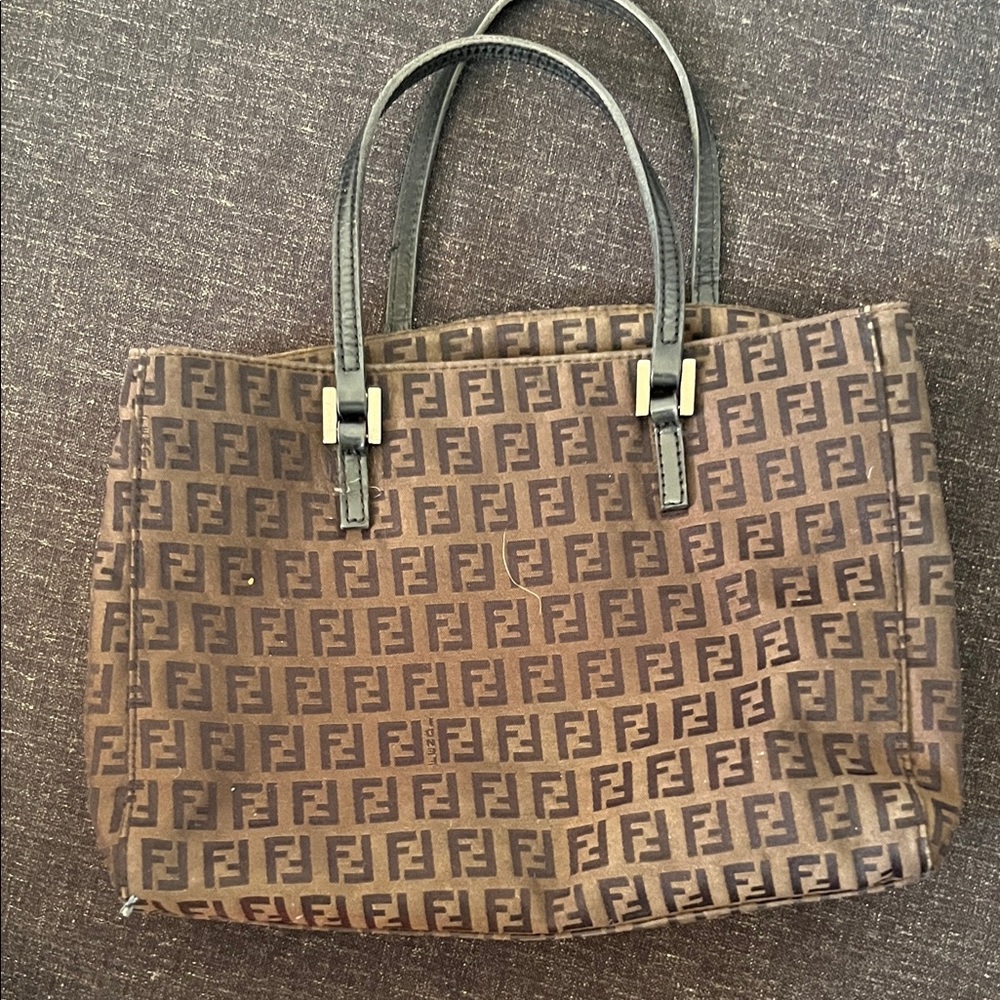 Fendi Brown Monogram Canvas Tote with Black Handles